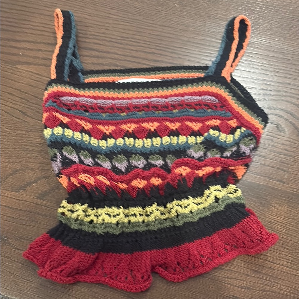 Zara Red and Orange Ruffled Cropped Tank Top